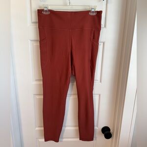 Women's High-Waisted Ribbed Rust Colored Leggings